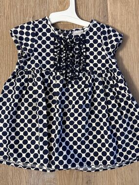Savannah Girl's Size 12 Months Navy & White Polka Dot Casual Cotton Dress
